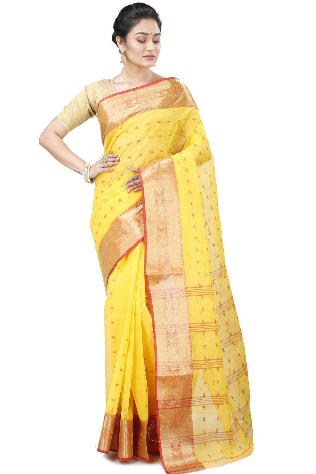 Yellow Pure Cotton Griva Tant Saree (916)